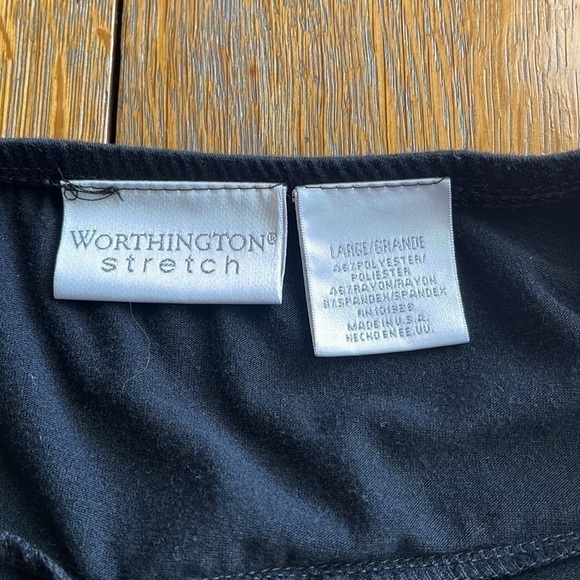 Worthington stretch black mock wrap skirt, polyester rayon spandex, blend size L - Picture 9 of 11